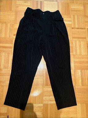 High-Waist Black Pinstripe Paperbag Trousers